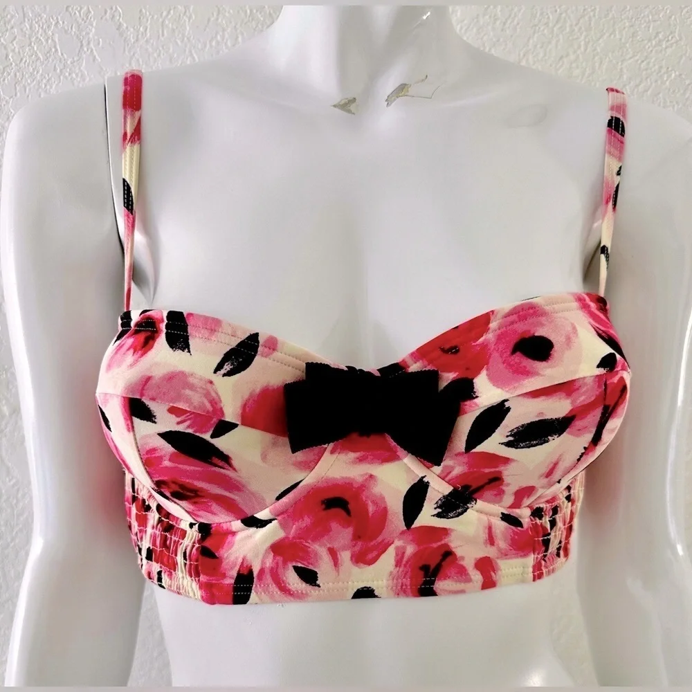 Kate Spade Swimsuit Top New York Bay of Roses Bikini Top Corset Style Bow
